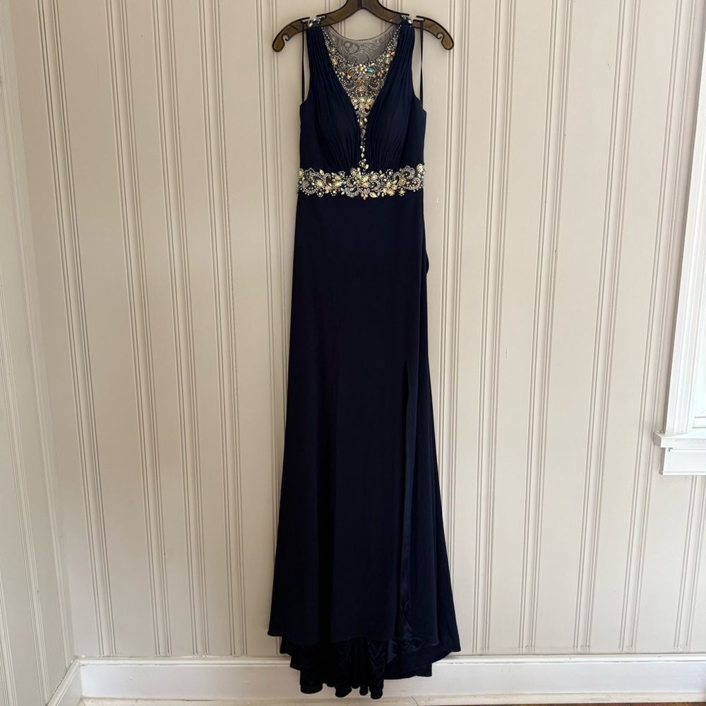 Camille La Vie Navy Maxi Dress with Embellished Waist
